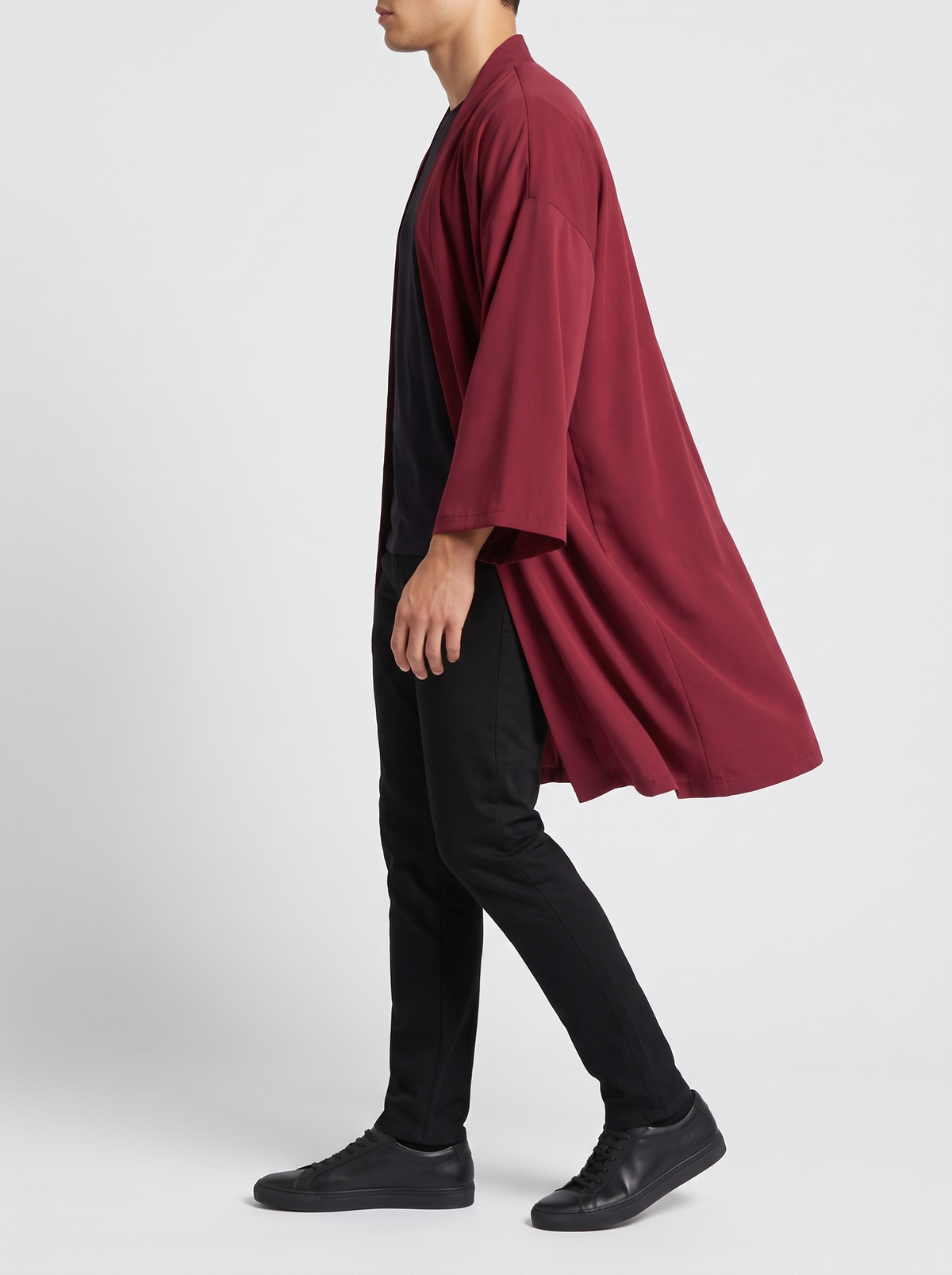 FLOWING CLOAK // NAGARE HAORI - BURGUNDY - on model