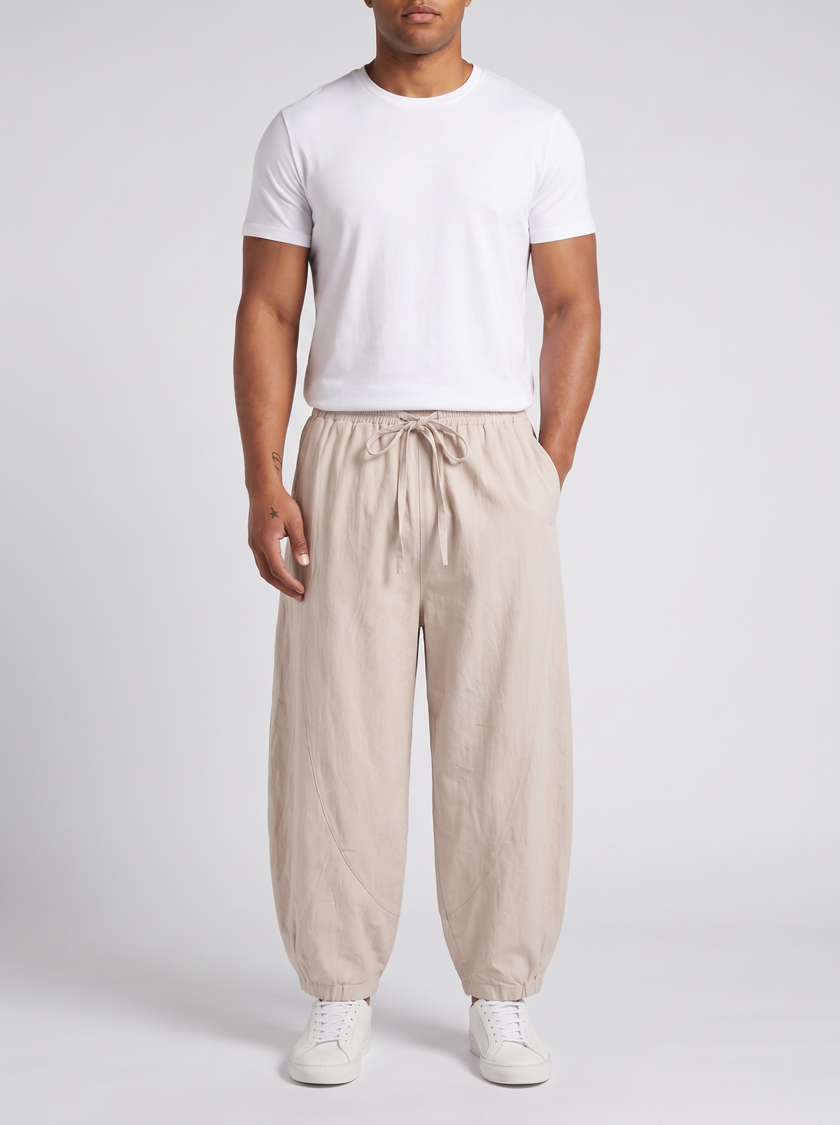 WIND WALKER // KAZE PANTS - BEIGE - on model